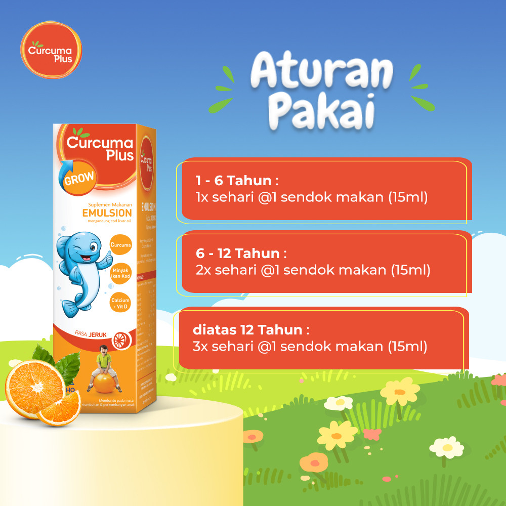 CURCUMA PLUS GROW EMULSION SUPLEMEN/VITAMIN ANAK UNTUK PERTUMBUHAN DAN NAFSU MAKAN ANAK RASA JERUK