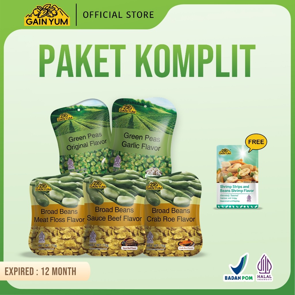 

Lovely Back - [ PAKET KOMPLIT ] Gain Yum - ALL VARIAN Kacang Polong dan Kacang Koro Ukuran 75g
