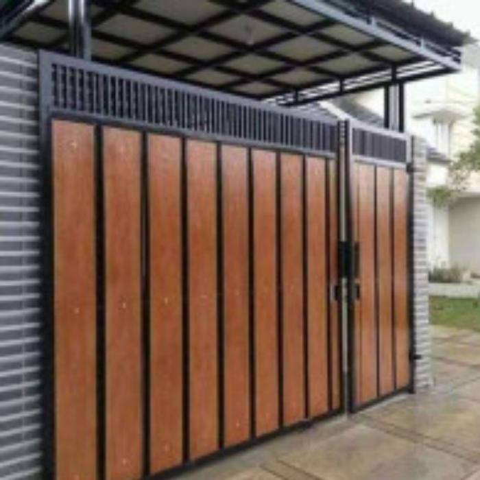 Pagar besi lisplank grc motif kayu / pagar besi hollow galvanis / gerbang rumah / pintu pagar rumah