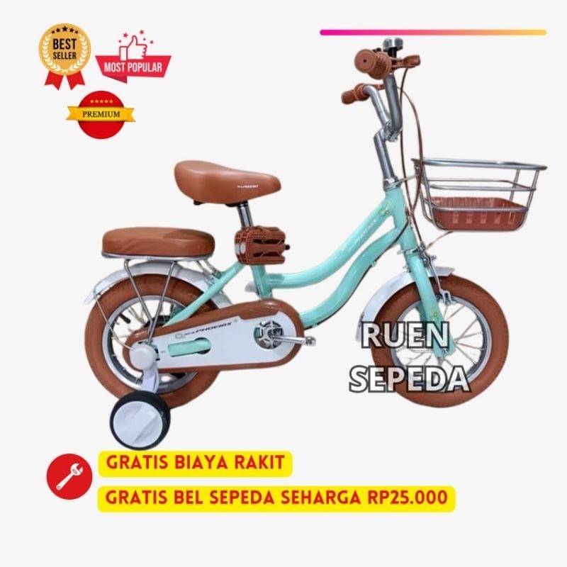 Gboiishop - Sepeda Anak Perempuan Roda Empat Mini Phoenix 12 16 18 Inch Sepeda Anak Premium Usia 2th