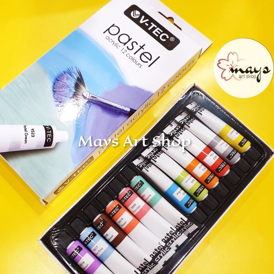 

Cat Akrilik Set Pastel Color / Neon / Metallic Colour V-Tec Isi 12 Warna x 6 ml - Acrylic Paint
