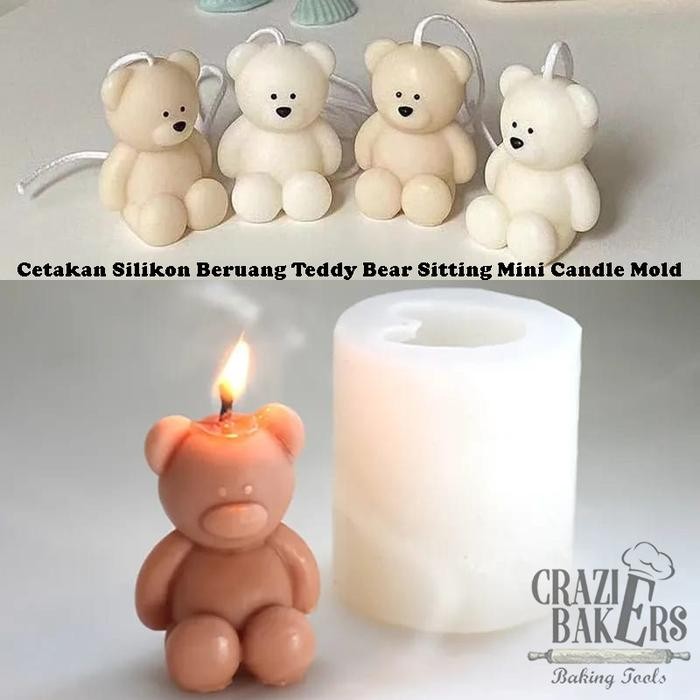 PREMIUM Cetakan Silikon Beruang Teddy Bear Sitting Mini Candle Mold