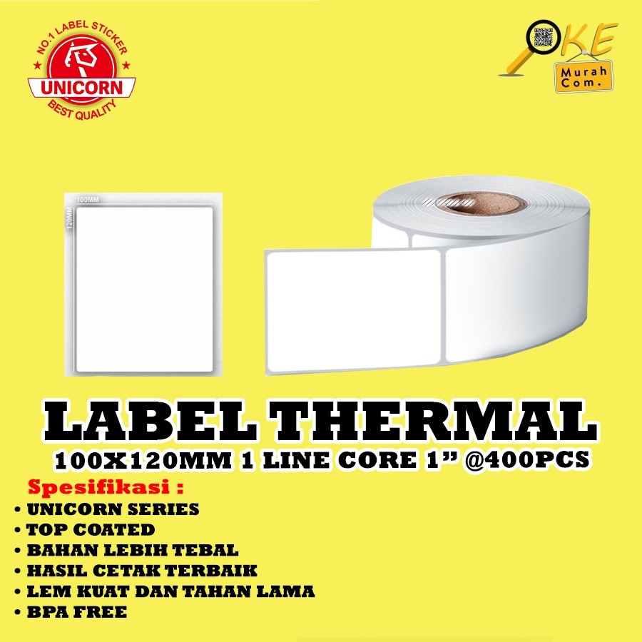 

Kertas Stiker Label Thermal 100x120mm / 100x120 Mm 400Pcs Sticker Resi Alamat Marketplace
