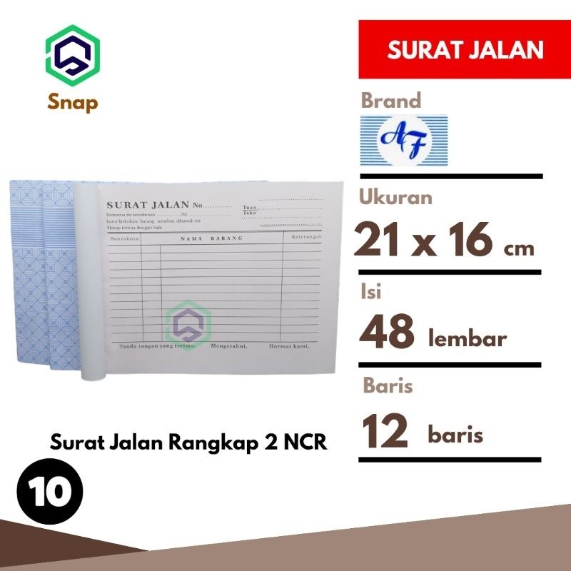 

Surat Jalan Rangkap 2 AF 2 Ply 48 Lembar Per 10 Buku
