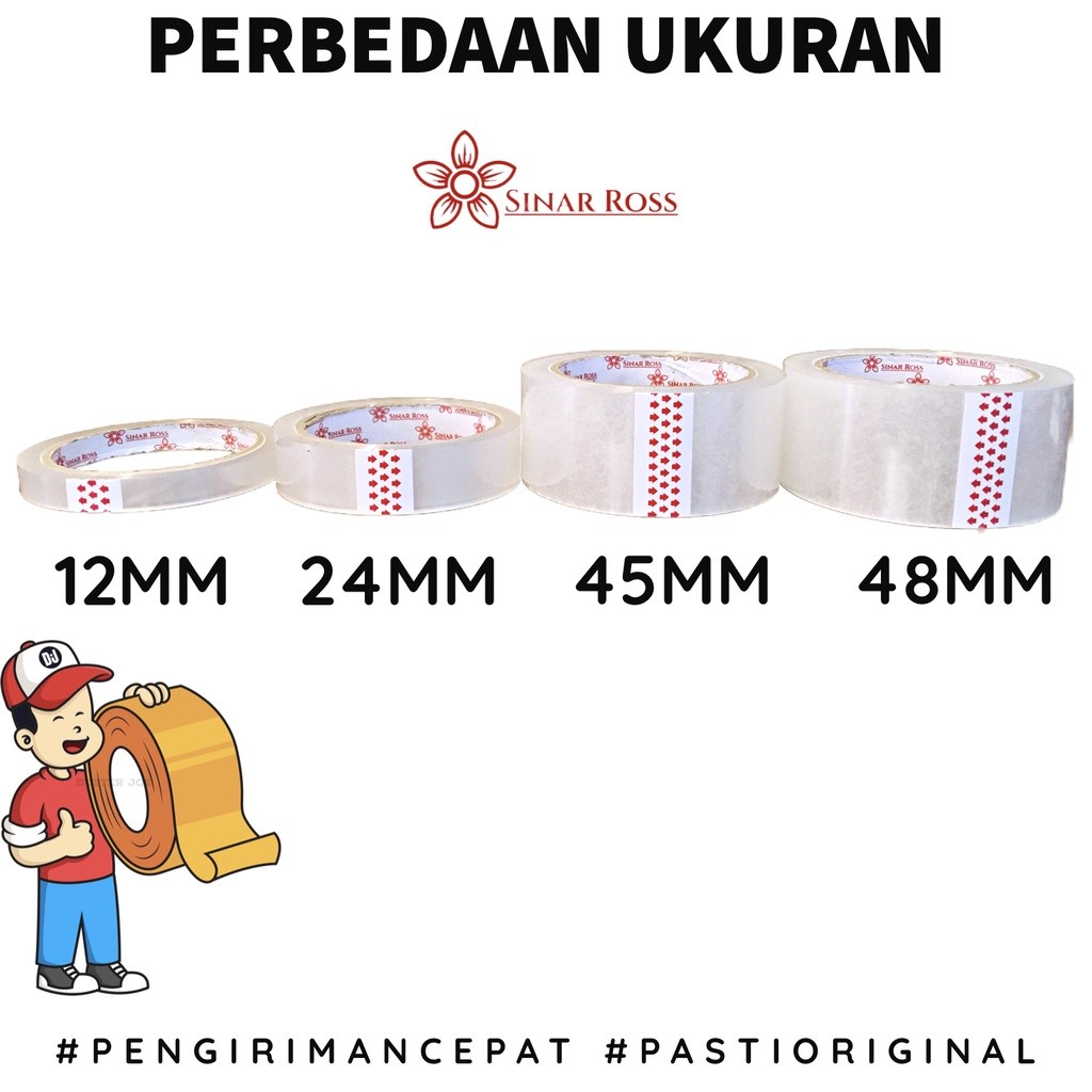 

[PER 1 DUS] Lakban OPP SINAR ROSS Bening / Coklat 2 inch 45mm 90 YARD NESA (1 DUS ISI 72 ROL)