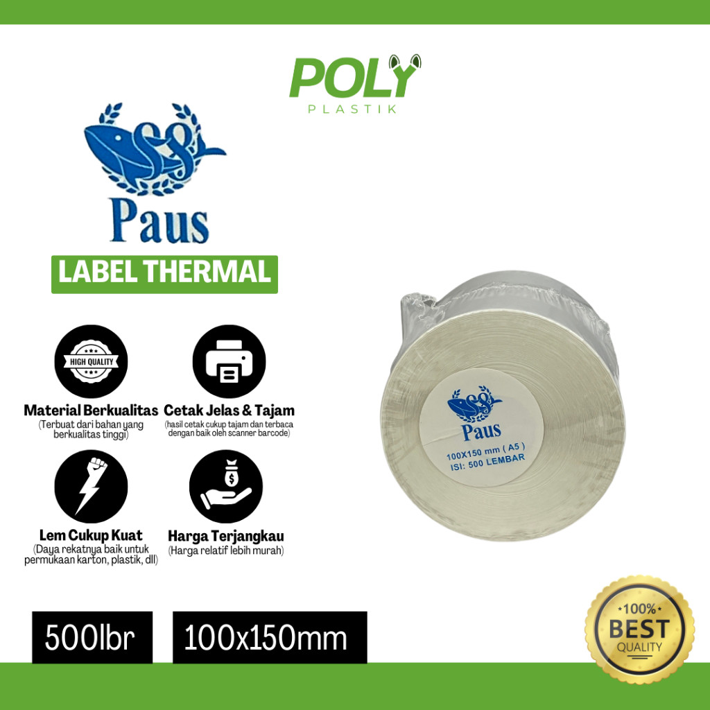 

Sticker/Label Thermal Resi 100x150mm Roll Isi 500pcs PAUS TERMURAH TEBAL KUALITAS TOP WE!!