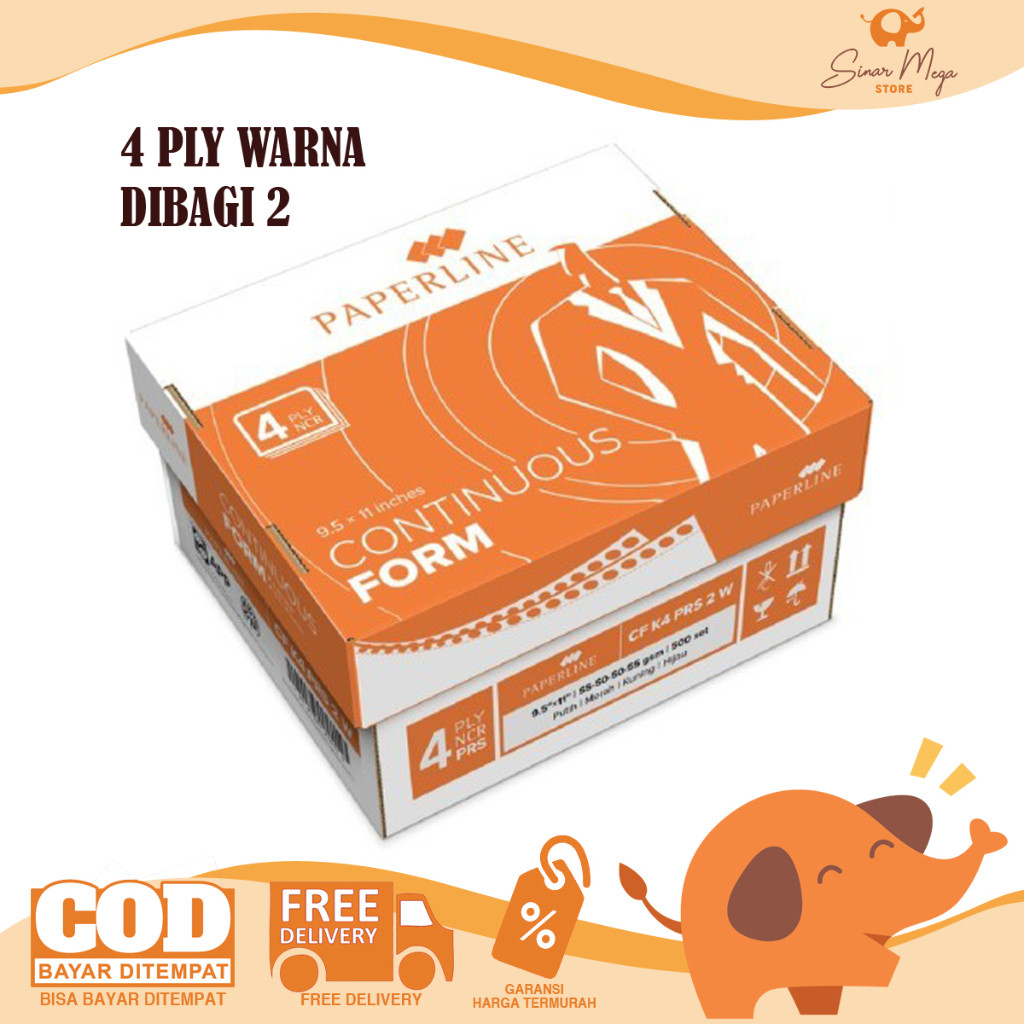 

Paperline PPL Continuous Form 4 Ply Warna PRS DIBAGI 2 Kertas Continous NCR 4 Rangkap Dibagi 2 WE!!