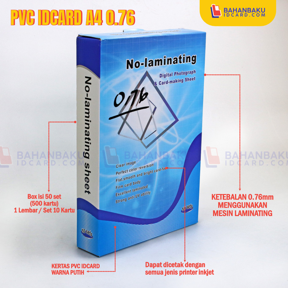 

PVC ID CARD INSTAN 50 Sheets Tebal 0.76mm & 0.96mm PRINT INKJET