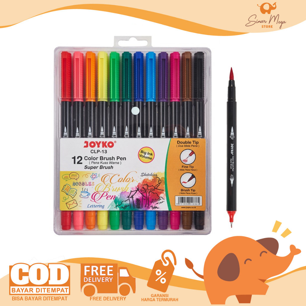 

Joyko Color Brush Pen Set CLP-13 Super Brush Double Tip Dual Mata Pena Kuas 12 Warna Murah WE!!!