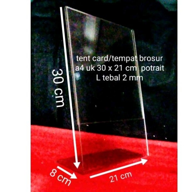 

akrilik tent card tempat brosur A4 uk 30 x 21 cm model potrait L tebal 2 mm WE!!