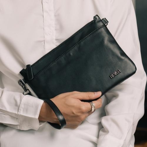 Tas Sling Bag Kulit Asli Pria Clutch Pouch Handbag Leather Reven Adam - Hitam