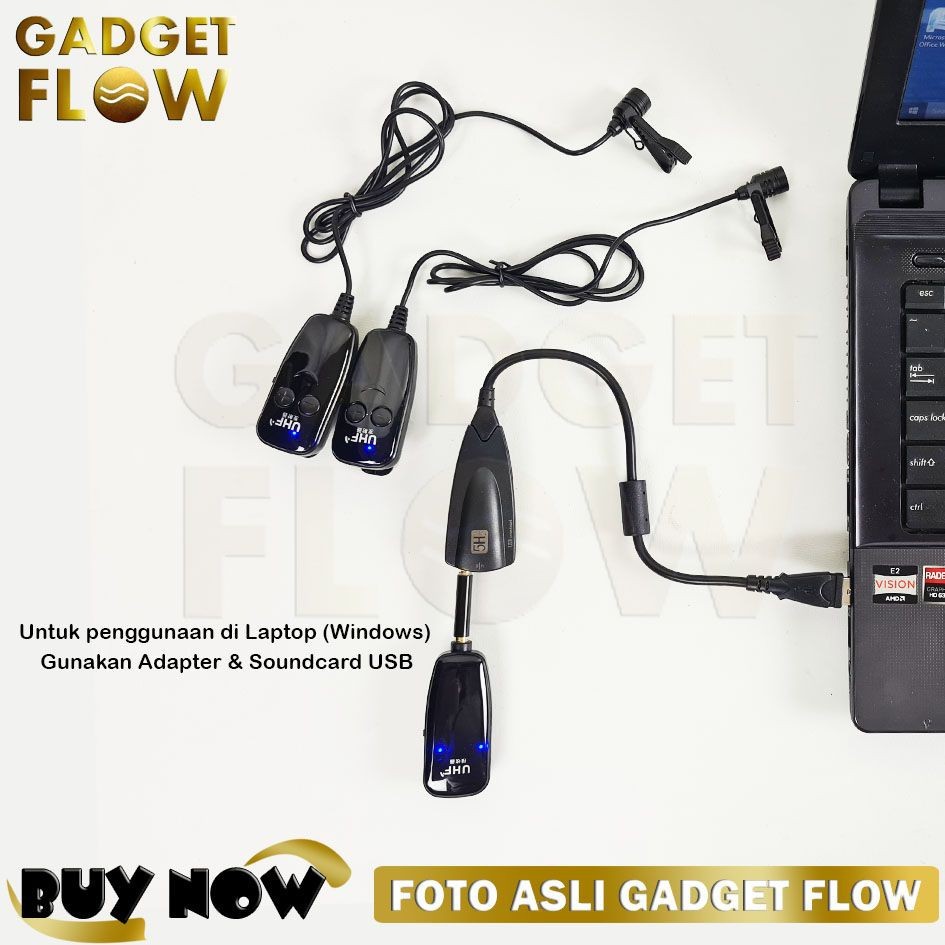 Microphone Mic Clip On Wireless Dual UHF 40 - 45 Meter Smartphone HP