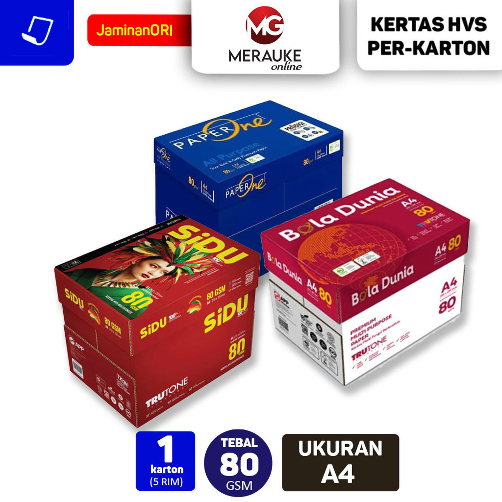 

Kertas HVS A4 80 Gsm Per-Karton (1 Karton Isi 5 Rim)