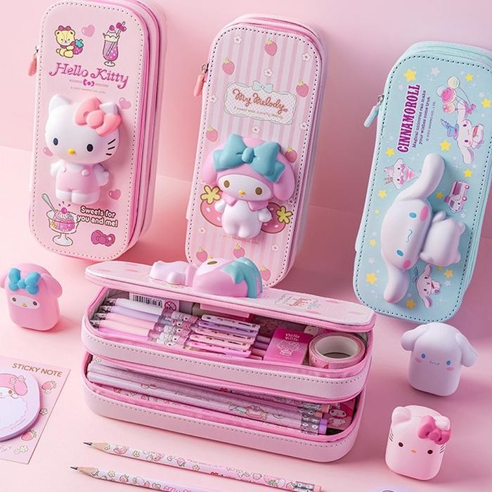 

Tempat Pensil Sanrio Squishy Cinnamoroll Kuromi Melody Kotak Pulpen Alat Tulis Stationery Plastik