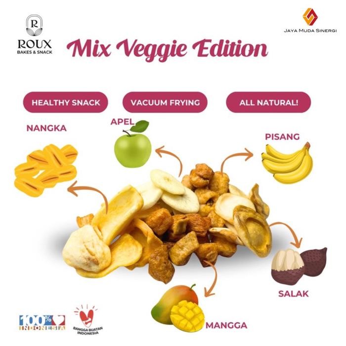 

Roux Fruit Crunch Mix Fruit Edition - Keripik Snack Sehat Buah Pisang Apel Salak Healthy Snacks
