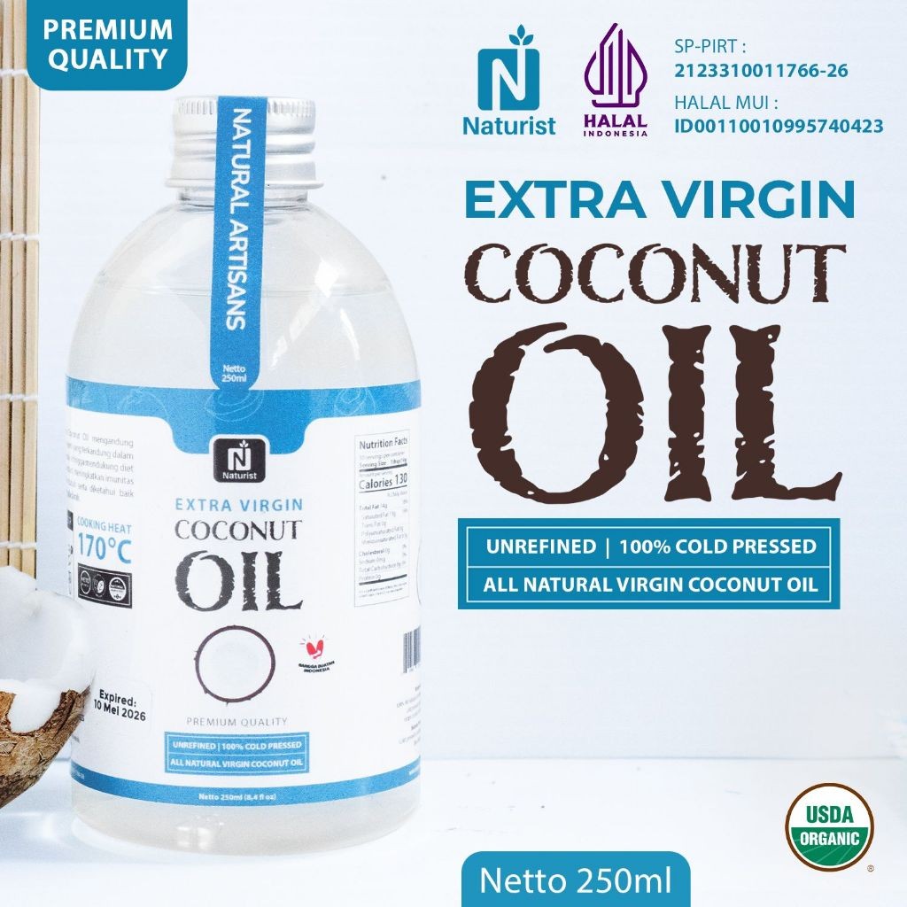 

NATURIST VCO 250ml / Minyak Kelapa Murni / Extra Virgin Coconut Oil / Coconut Oil / EVCO Organik