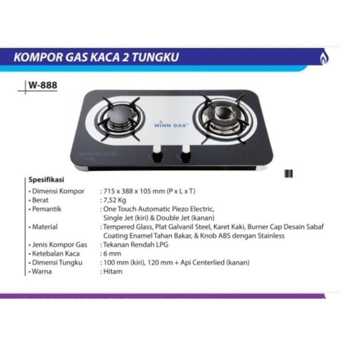 Kompor Gas 2 Tungku WINN GAS W888 tanam