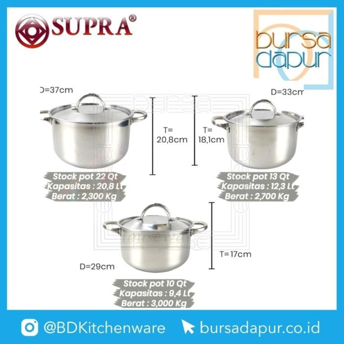 Beragam Supra Stainless Cookware Soup Pot 10 Qt / Panci Stainless 9,5 Liter Bmn31
