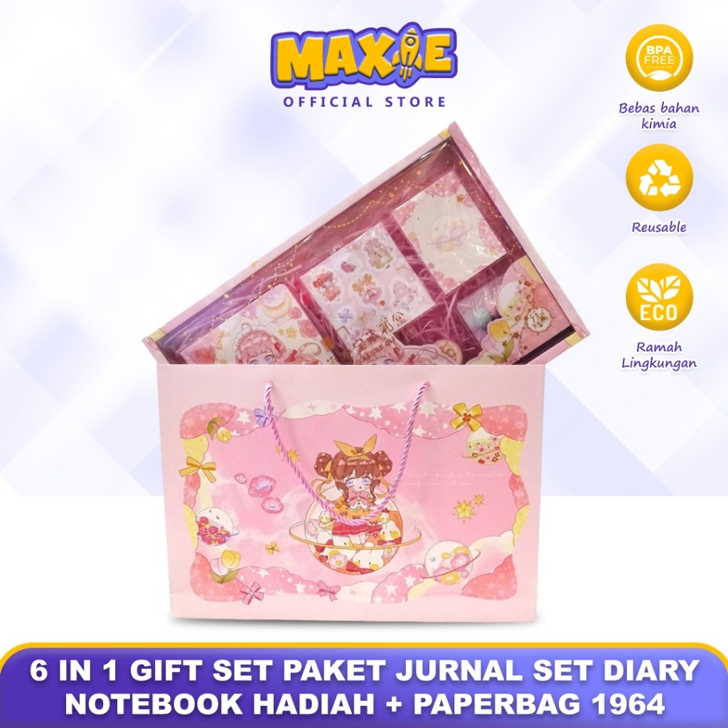 

6 in 1 Gift Set Paket Jurnal Set Diary Notebook Hadiah + Paperbag 1964