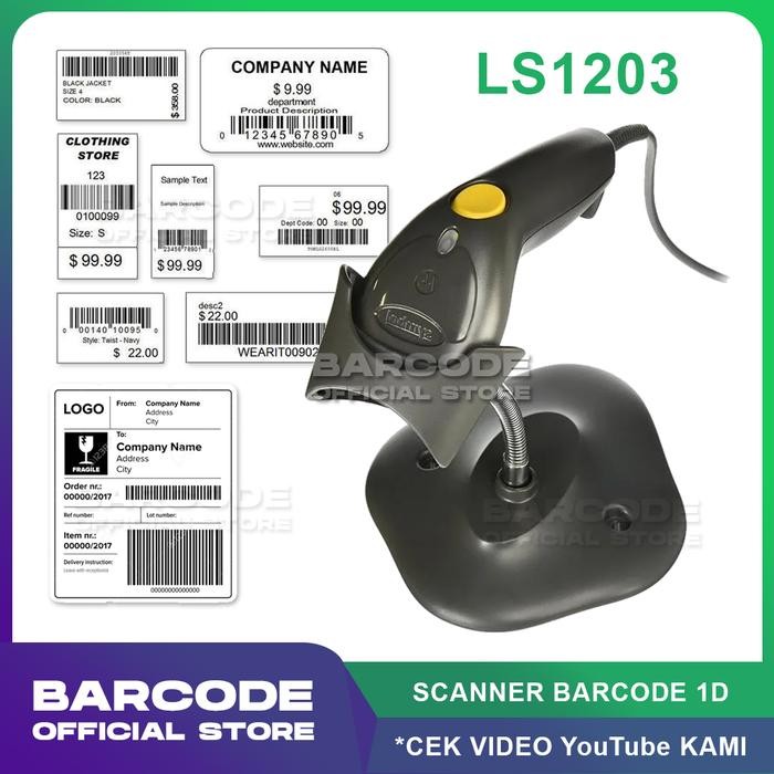SCANNER BARCODE SYMBOL ZEBRA LS1203 1D / MOTOROLA LS-1203 / 1 DIMENSI