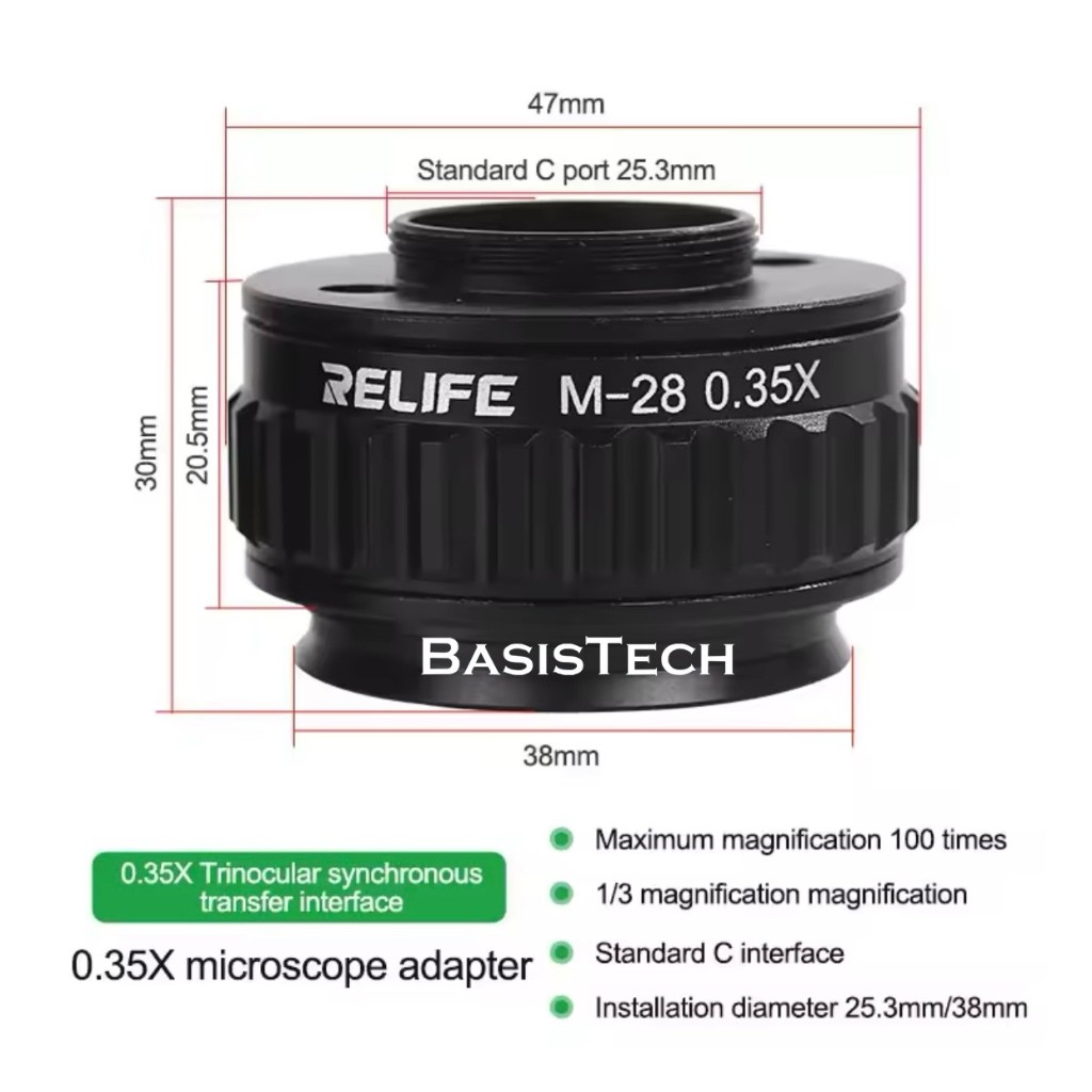 LENSA MIKROSKOP C-MOUNT LENS MICROSCOPE TRINOCULAR RELIFE M-28 0.35X 0.5X