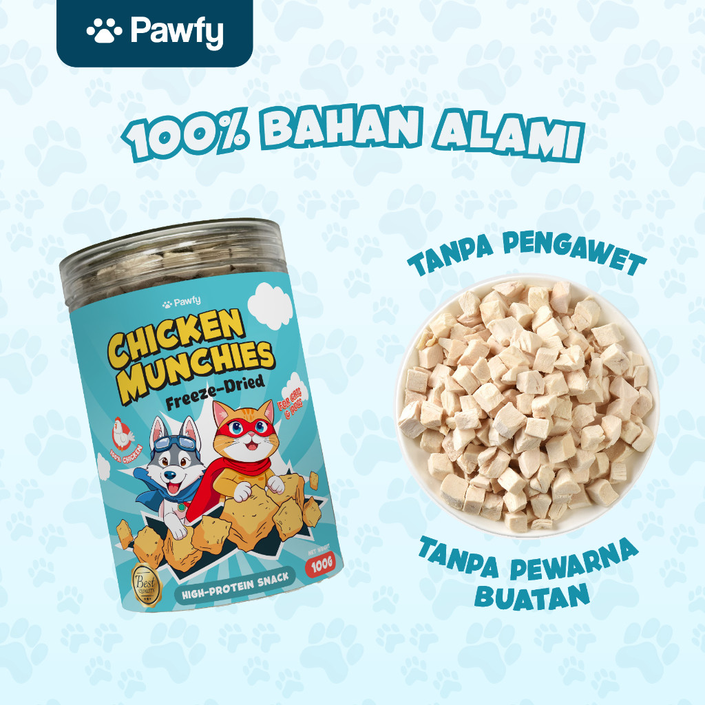 

Olivoliv Snack Pawfy Bundle 3 Pack Snack Kucing Freeze Dried Chicken 100G - Chicken Munchies Snack
