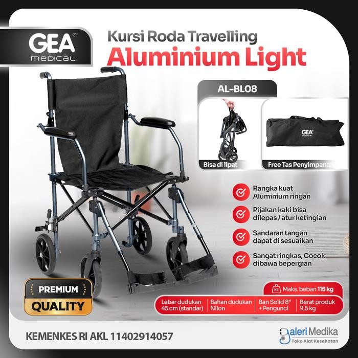 Kursi Roda Travel GEA AL-BL08 - Travel Wheelchair Bisa Lipat Masuk Mobil FREE Tas Jinjing Awet Wheel
