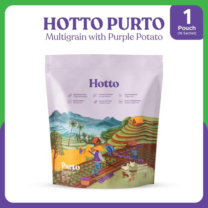 

JTTOP" HOTTO PURTO - 1 POUCH (16 SACHET) MULTIGRAIN, OATMEAL, SEREAL DENGAN UBI UNGU