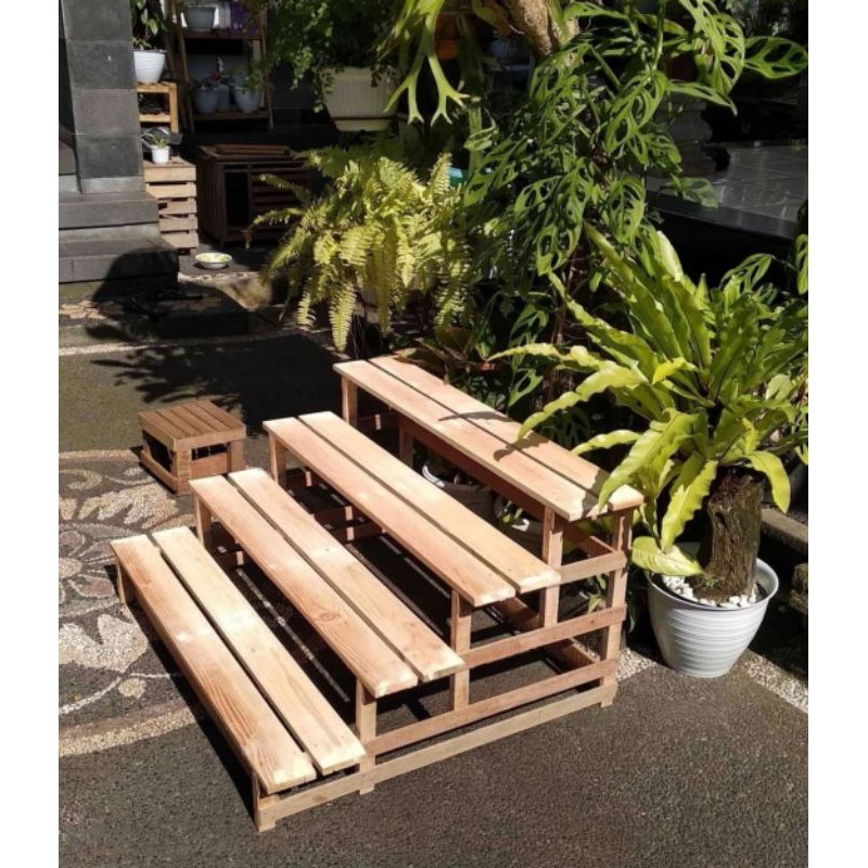 Happygardens Rak Pot Bunga Aesthetic Kayu Jati (Panjang 1M)