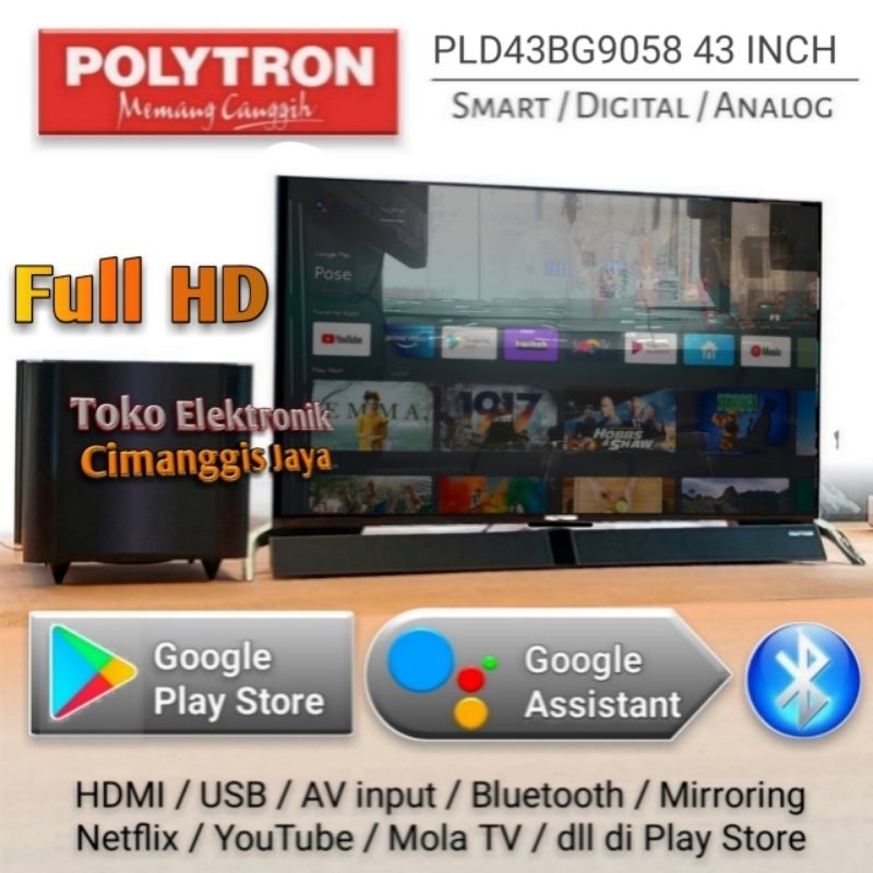 Smart tv led Polytron 43 inch Cinemax Soundbar android tv smart tv google tv