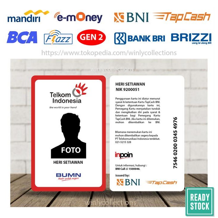 Emoney Etoll Edisi Kartu ID CARD Telkom - BNI Tapcash - 2 SISI