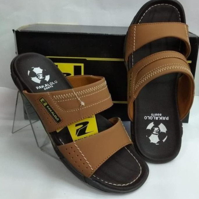 Gratis Ongkir Sandal Pakalolo Pria Original 100% Kulit Asli Motif Selop Terbaru Hitam Tan Coklat