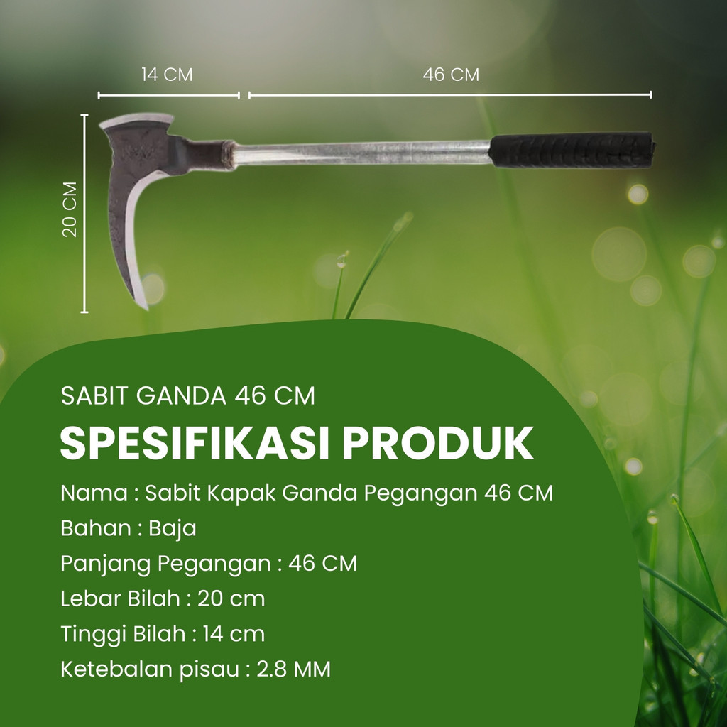 Sabit Arit Kapak Ganda Multifungsi Baja Super Tajam Pegangan 38cm 46cm