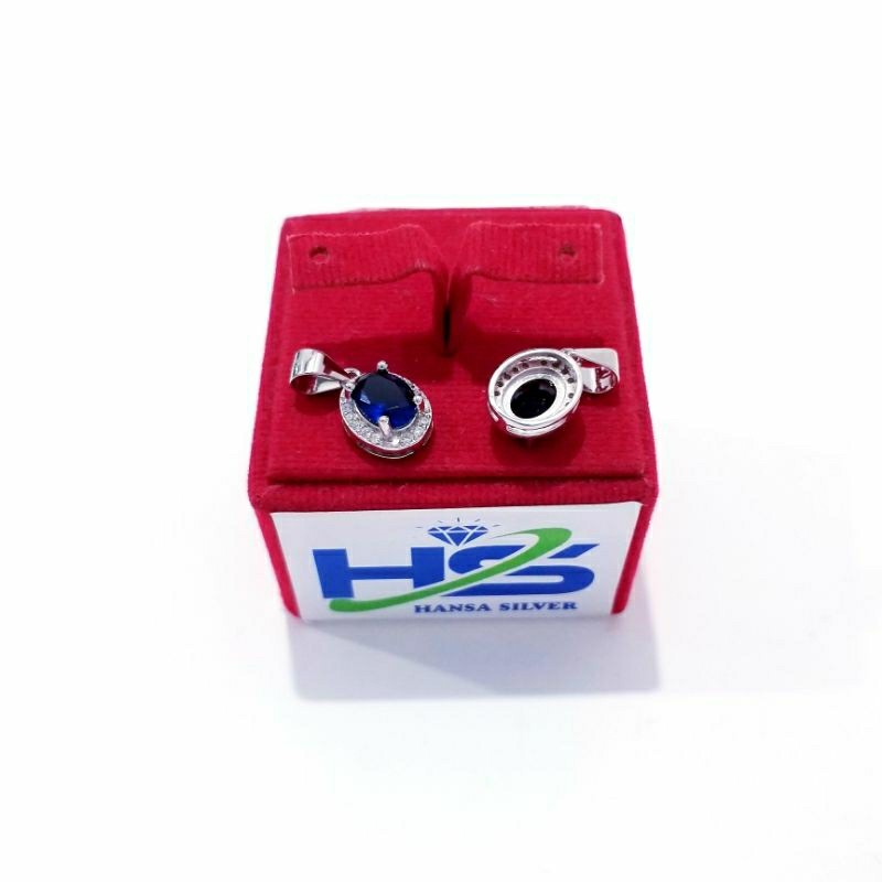 Liontin Perak Asli Silver 925 Lapis Emas Putih Model Lady Day Batu Merah Putih Dan Biru - Perak Asli