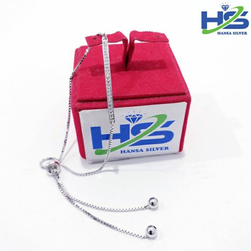 Gelang Perak Asli Silver 925 Lapis Emas Putih Model Serut Italy Permata Panjang - Gelang Perak