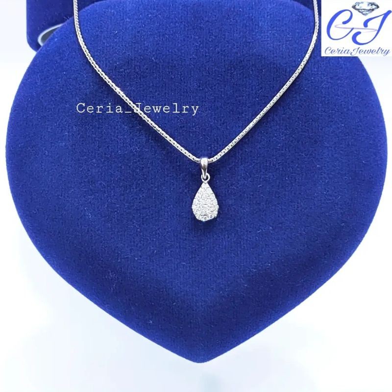 KALUNG PERAK WANITA SILVER ASLI 925 LAPIS EMAS PUTIH LIONTIN TETES AIR - PERHIASAN PERAK