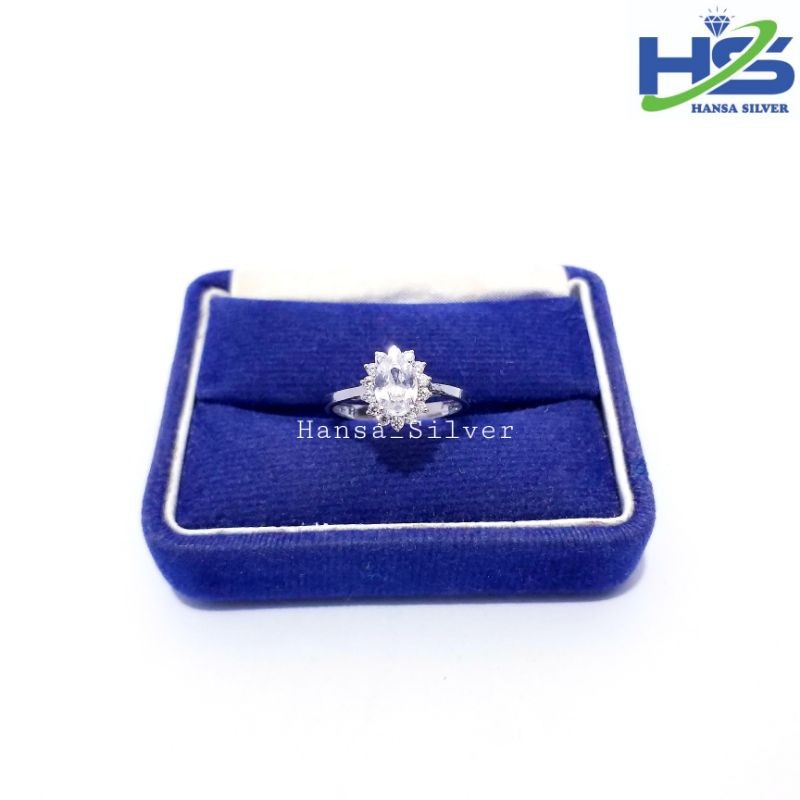 Cincin Perak Wanita Silver Asli 925 Lapis Emas Putih Batu Permata Putih Merah Dan Biru Model Lady