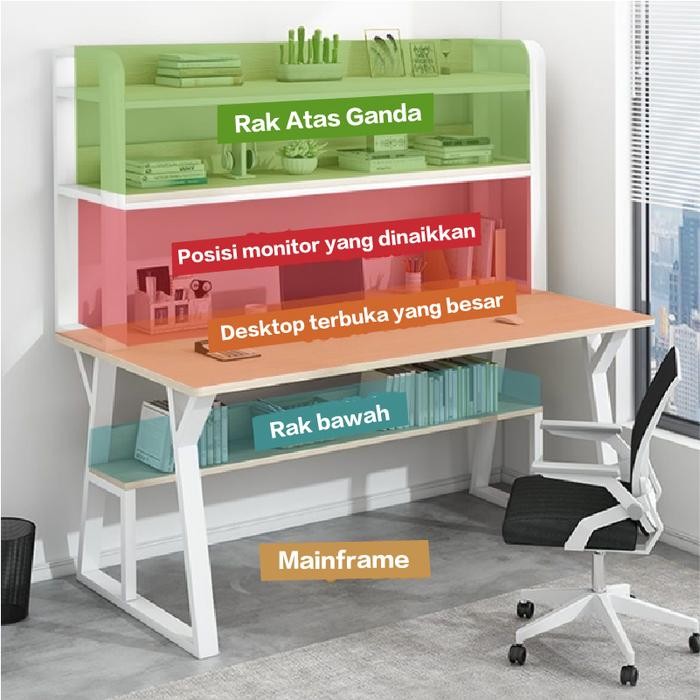 E-Tife Meja Belajar / Meja Belajar Dengan Rak / Meja Belajar Minimalis / Meja Belajar Kayu /Meja
