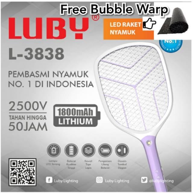 PREMIUM RAKET NYAMUK LUBY 3838 JUMBO ISTIMEWA CHARGE KABEL USB BATERAI 18650