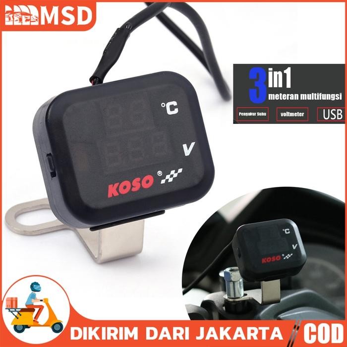 PREMIUM Volt Meter Koso 3 in 1/Voltmeter 3 in 1 Koso Usb Anti Air Original/Voltmeter 3in1 Charger