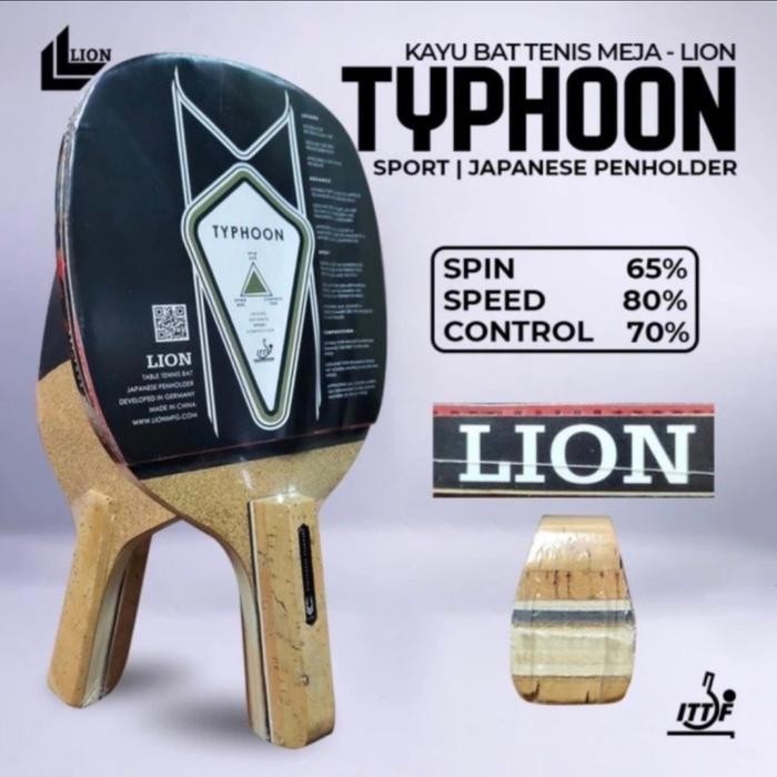 PREMIUM Kayu Bet Pingpong Tenis Meja LION TYPHOON Penholder Original
