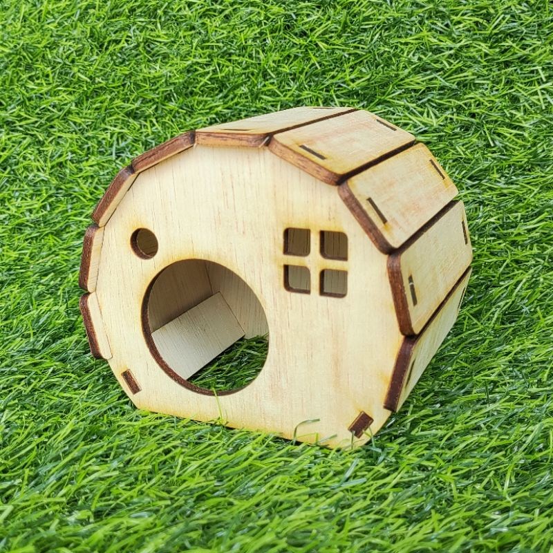 Rumah Kayu Hamster Hamtaro Model Bulat Laser Cutting