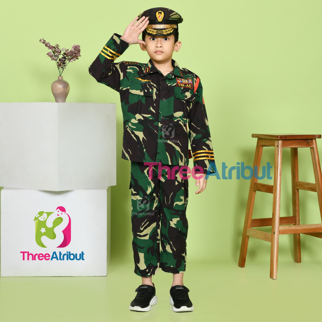 RB223 Baju Loreng TNI AD Anak Laki Laki Perempuan Seragam Tentara Profesi Anak Kostum Premium