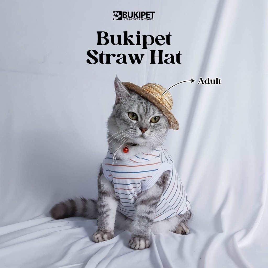 Topi Kucing Aksesoris Hewan Lucu Murah Topi Hewan Peliharaan Kucing Jerami - STRAW HAT