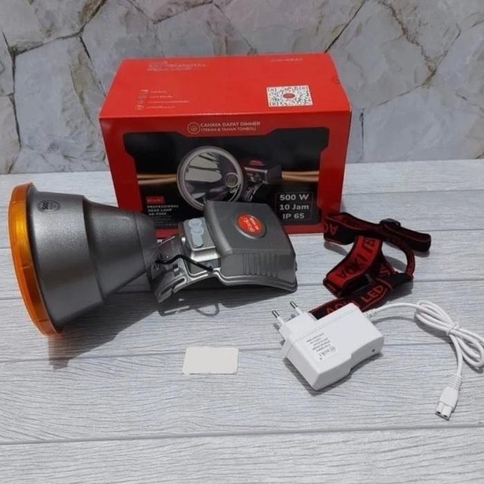 Senter Kepala Led 500watt Cahaya Putih + Lensa Kuning Aoki Ak H500