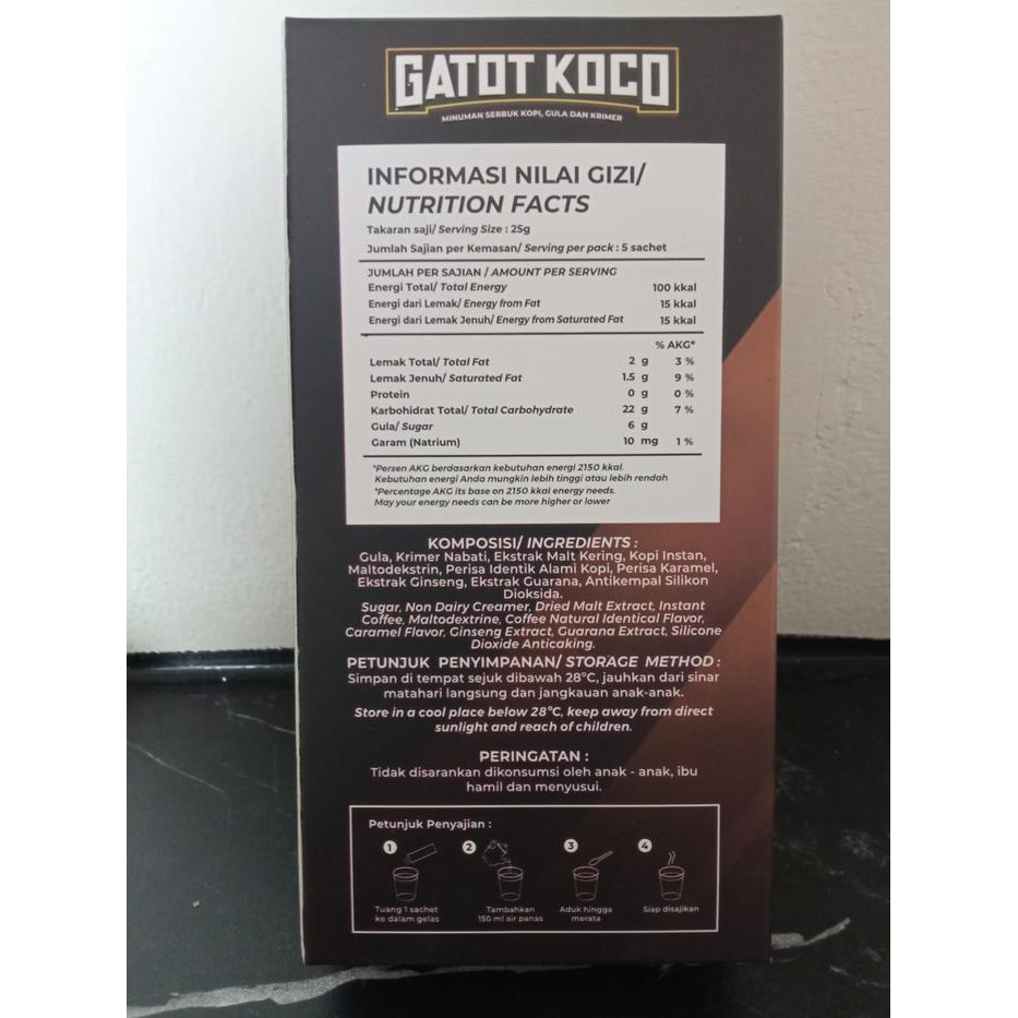 

Terlaris Kopi Gatot Koco 1 Box Isi 5 Sachet Halal, Bpom Dan Aman Ongkir Termurah