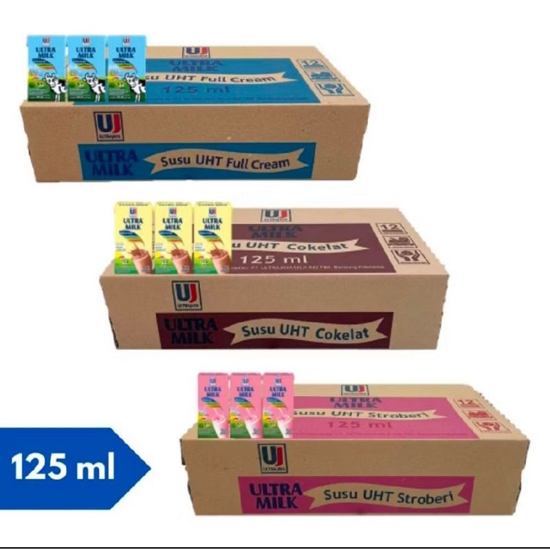 

Ultra Milk 125ML 125 ML 1 Dus isi 40 PCS / Susu Ultramilk UHT Fullcream Cokelat Stroberi (1Dus isi