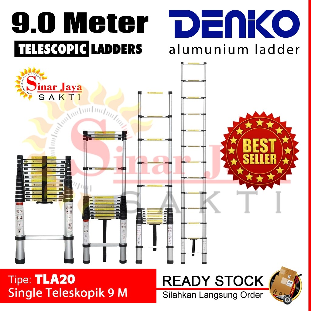 Tangga Teleskopik 9 Meter Denko TLA20 Teleskopik Single 9 M Tangga Lipat Alumunium Telescopic