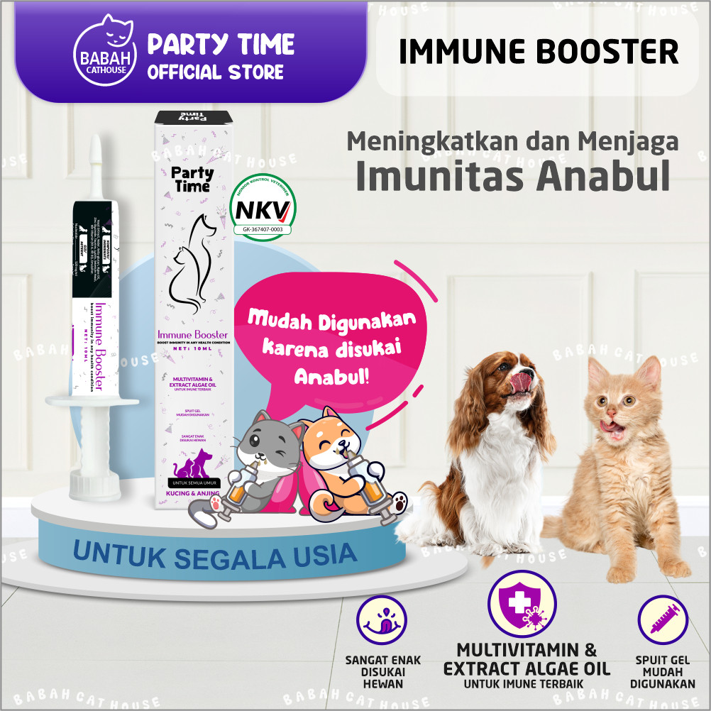 PARTY TIME IMMUNE BOOSTER VITAMIN DAYA TAHAN TUBUH ENAK Untuk Kucing Anjing Cat Kitten Adult Anak