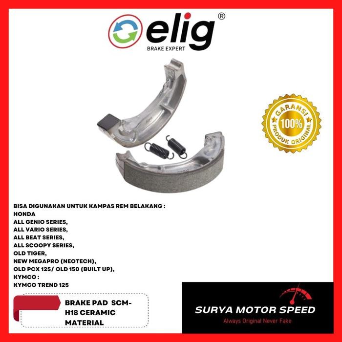 Kampas Rem Tromol Belakang ELIG SCM-H18 SCM-Y14B SCM-P09 Motor Vespa primavera, Sprint , sprint